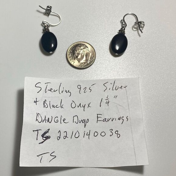 TS# Sterling 925 Silver & Black Onyx 1 1/4” Dangles - Picture 8 of 8